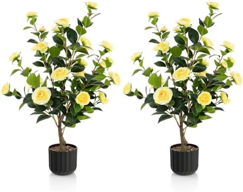 Realistic Artificial Camellia Tree 2-Pack