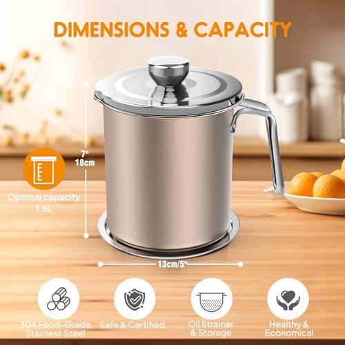 Stainless Steel Bacon Grease Strainer with Fine Mesh 2L