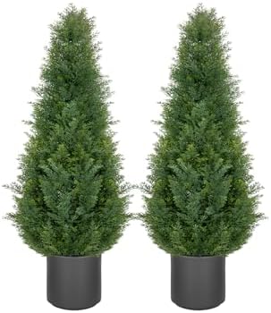3FT Artificial Cedar Topiary Trees with Gray Planter Set of 2