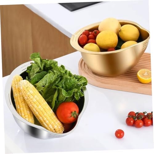 2-Piece Rice Washer Strainer Bowl Set for Kitchen Use