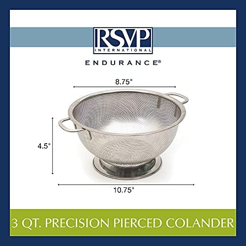 RSilver Endurance Kitchen Collection Colander - 3 Quart 188 Stainless Steel Pierced Disk