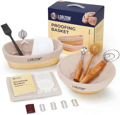 Lorzon Banneton Proofing Basket Set - 2pc 10-Inch Round Oval Cane Breads