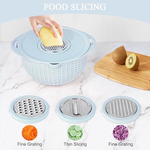 4 in 1 Colander Set with Mixing Bowl Unique Design Blue Kitchen Essential