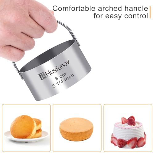 Husfunov 5-Piece Stainless Steel Round Cookie Cutters with Engraved Arched Handles
