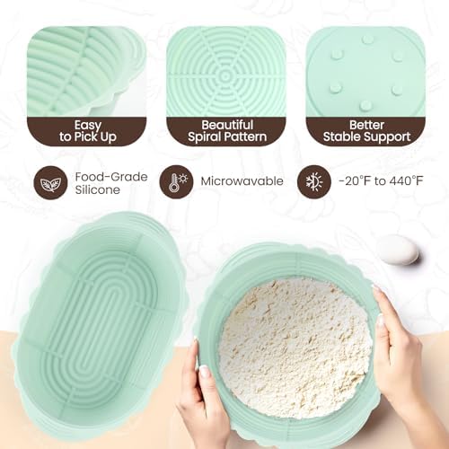 Neddie Upgraded Banneton Silicone Baking Basket Set for Sourdough Bread