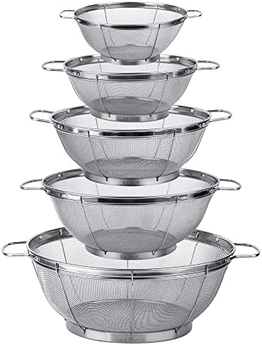Sturdy Space-Saving 5-Pack Stainless Steel Colander Set