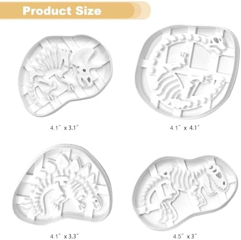 Four Dinosaur Cookie Cutters STEGOsaurus T-Rex Tanystropheus Triceratops Durable Plastic