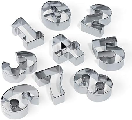 Bakerpan 9 Piece Number Cookie Cutters Set Stainless Steel Durable dishwasher safe