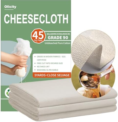 Olicity Cheese Cloth 45 Sq Ft Reusable Muslin Cloth for Straining Cooking
