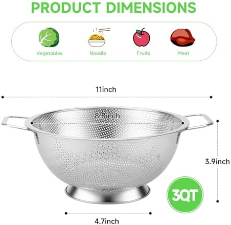 Efficient 3-Quart Stainless Steel Colander for Kitchen Use