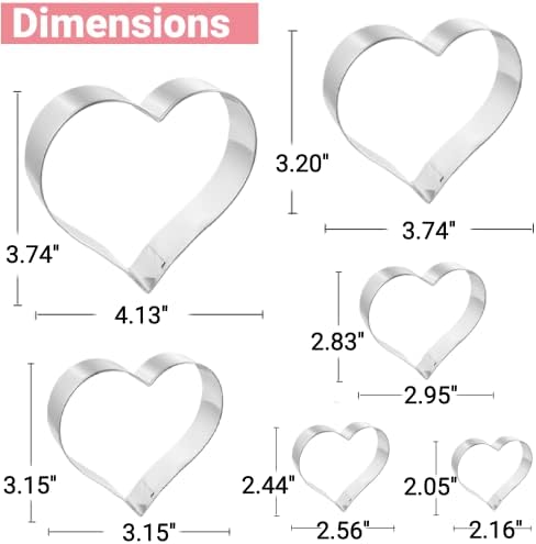 Heart Cookie Cutters Set of 6 2 to 4 Perfect for Gifting or Valentines Day