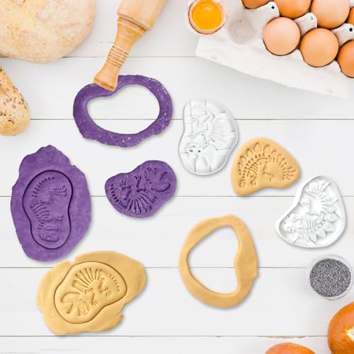 Four Dinosaur Cookie Cutters STEGOsaurus T-Rex Tanystropheus Triceratops Durable Plastic