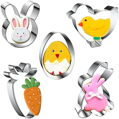 Stainless Steel Easter Cookie Cutters 5 Piece Set Perfect for Baking Crafting