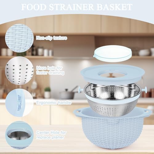 4 in 1 Colander Set with Mixing Bowl Unique Design Blue Kitchen Essential