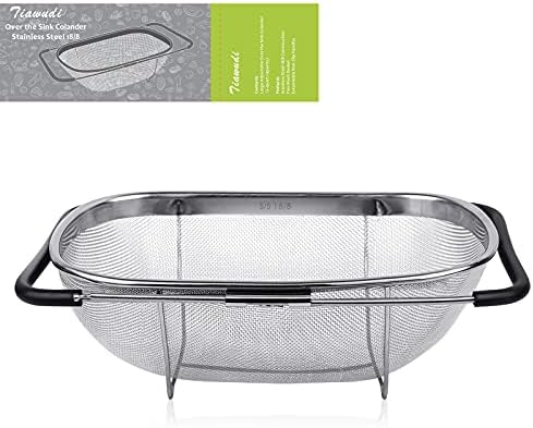 188 Stainless Steel Large Over-the-Sink Strainer Basket with Expandable Handle