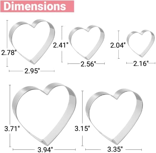 5-Piece Heart Cookie Cutters Valentines Day Baking Tools