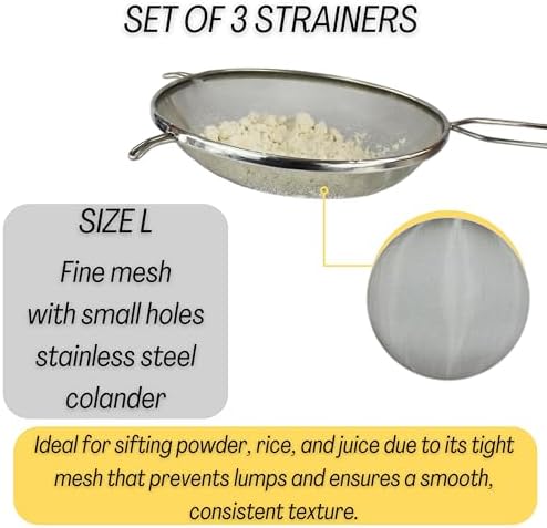 Stainless Steel Mesh Strainers Set of 3 Colander Skimmer
