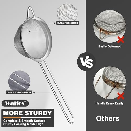 Mini Stainless Steel Strainer with Handle 2-Pack Tea Coffee More
