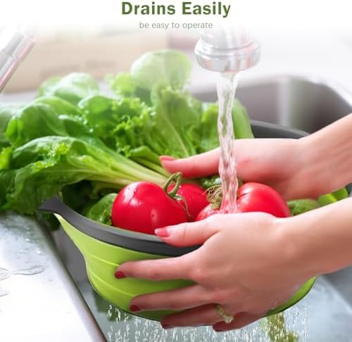 Enhance Your Cooking Effortlessly with WHZHAOI Collapsible Colander Set of 2 Green