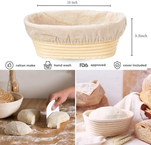 Banneton 10-Inch Rattan Proofing Basket Set Durable Versatile for Sourdough