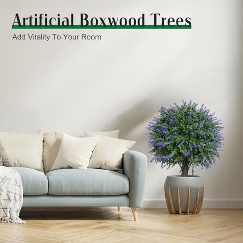 Artificial Lavender Boxwood Topiary Ball Bushes for Outdoor Indoor Use