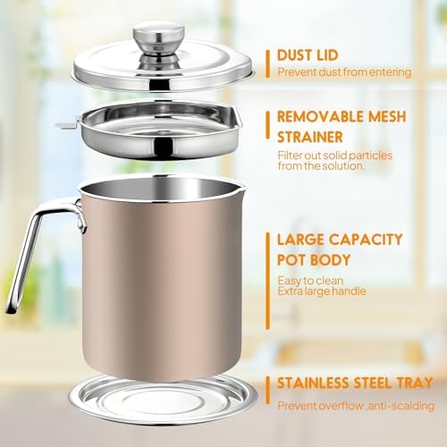 Stainless Steel Bacon Grease Strainer with Fine Mesh 2L