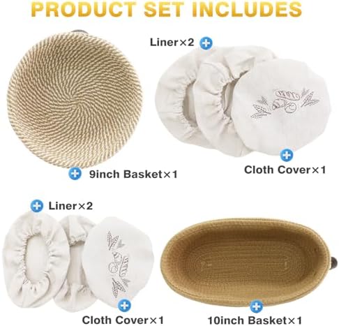 Bread Proofing Basket Set with 9 10 11-Inch Round Oval BerrymNikkar
