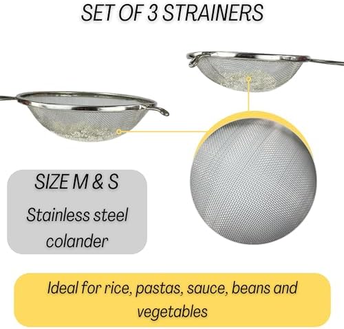 Stainless Steel Mesh Strainers Set of 3 Colander Skimmer