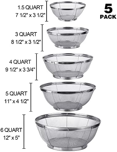 Sturdy 5-Pack Strainer Set for Kitchen Uses