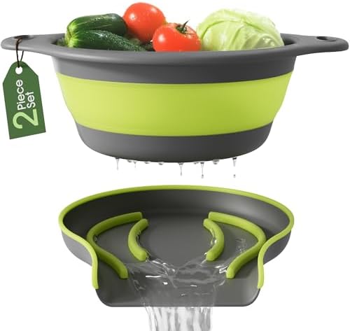 Collapsible Kitchen Colander Set - 5 Qt - 2-Piece Set