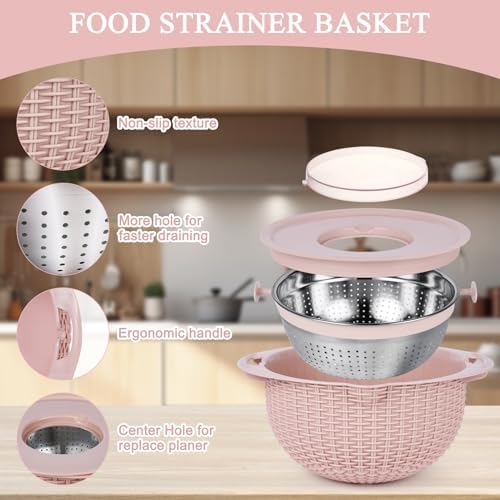 4-in-1 Colander Set with Mixing Bowl Pink