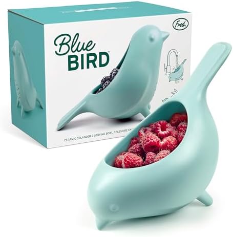 Genuine Fred CharmingBLUE BIRD Ceramic Colander Unique Kitchen Gadget