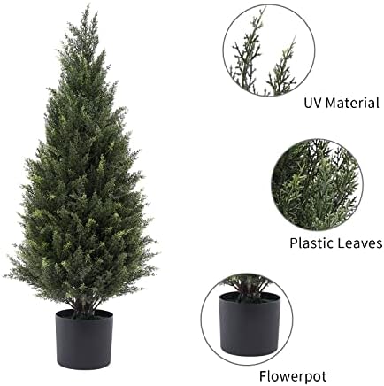 2 x 35 Artificial Cedar Outdoor Potted Shrubs Set
