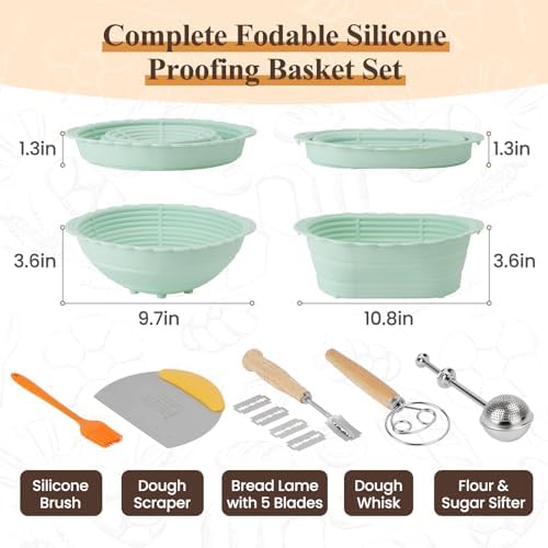Neddie Upgraded Banneton Silicone Baking Basket Set for Sourdough Bread
