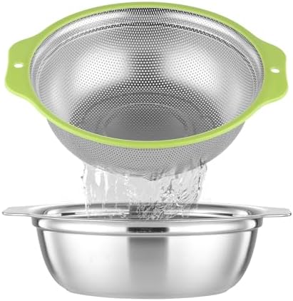 Double qt stainless steel colander set with handle for quick draining