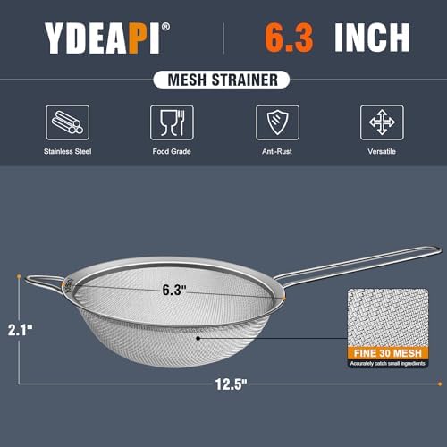 63 Fine Mesh Strainer with Handle Premium Stainless Steel for Kitchen Use