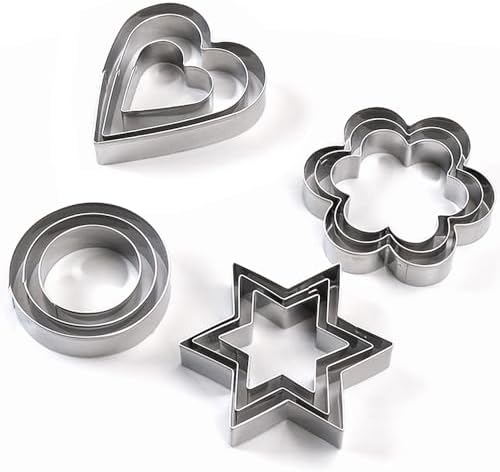 Mikim Mini Cookie Cutters Set 12pcs Heart Round Flower Star Shapes