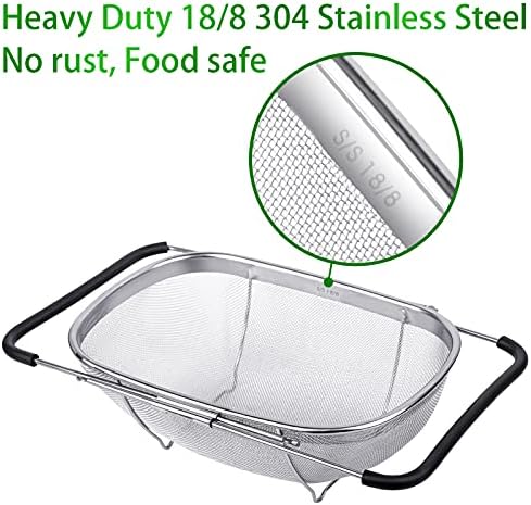 188 Stainless Steel Large Over-the-Sink Strainer Basket with Expandable Handle