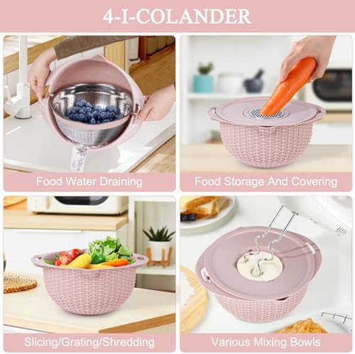4-in-1 Colander Set with Mixing Bowl Pink