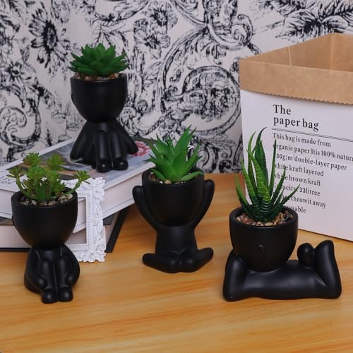 Tearom 4-Pack Fake Succulents with Human Pots Perfect for Office Home