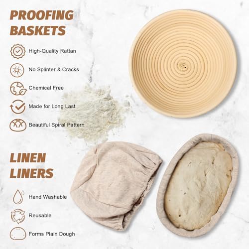 Sourdough Proofing Basket Set - 9 Round 10 Oval Banneton Tools