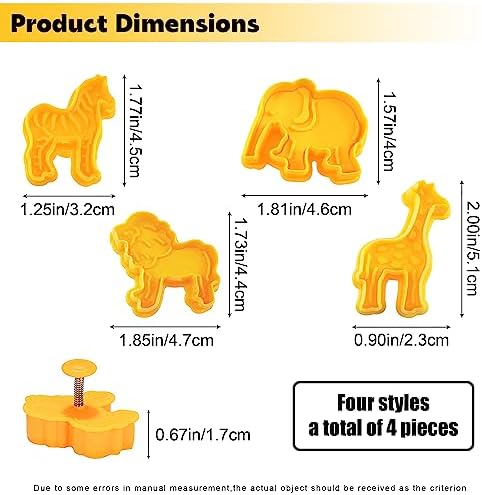 4 Piece Animal Cookie Cutters Zoo Animals Perfect for Baking Attempts