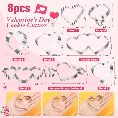 Valentines Day Cookie Cutters 8 Pcs Heart Shapes Stainless Steel Biscuit Molds