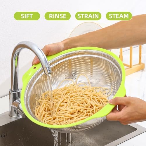 AHIABOAT 2PCS Stainless Steel Colander Set - Microporous Dishwasher Safe Effortless Straining