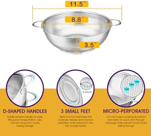 Reliable stainless steel colander for pasta vegetables and more