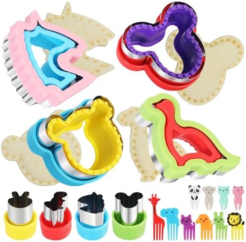 4 Piece Sandwich Cutter and Sealer Set with Dinosaur Circle Flower Shapes