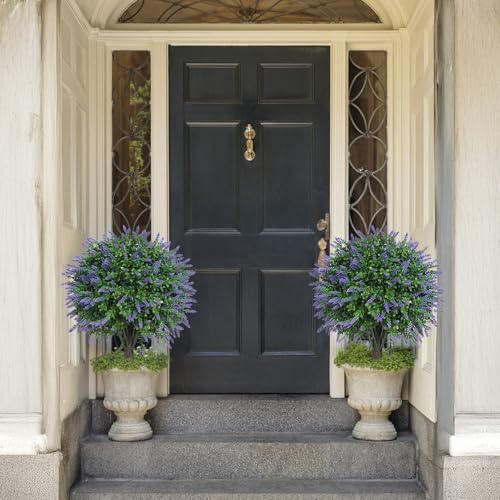 Artificial Lavender Boxwood Topiary Ball Bushes for Outdoor Indoor Use
