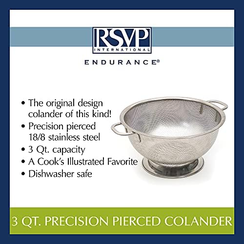 RSilver Endurance Kitchen Collection Colander - 3 Quart 188 Stainless Steel Pierced Disk