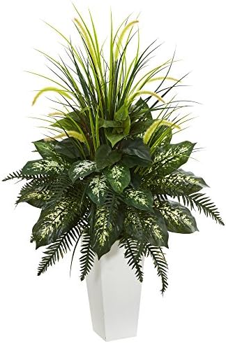 Natural artificial mixed river fern dogtail tower planter Green
