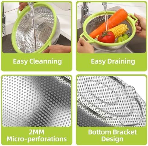 3QT Stainless Steel Colander Quick-Draining Dishwasher-Ready